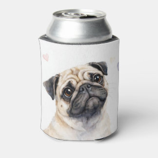 Pug Dog and Hearts Cute Cosy  Can Cooler