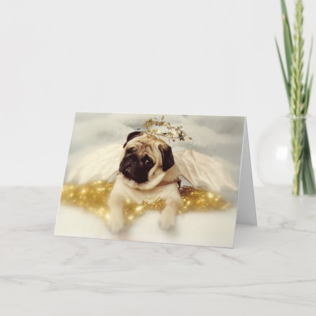 Pug Dog Angel Holiday Card (Front)