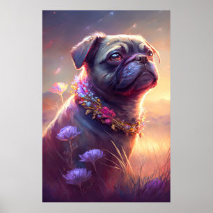 Pug Dog Animal Portrait Painting Pet Character Poster