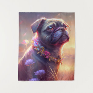 Pug Dog Animal Portrait Painting Pet Character Tapestry