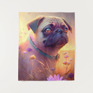 Pug Dog Animal Portrait Painting Pet Character Tapestry