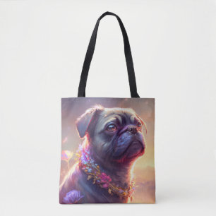 Pug Dog Animal Portrait Painting Pet Character Tote Bag
