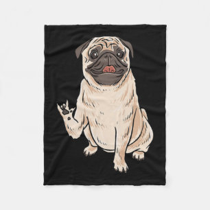 Pug Dog Asl Hand Gesture Deaf Hearing Loss Awarene Fleece Blanket