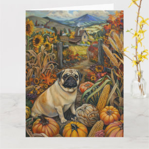 Pug Dog Autumn Harvest Thanksgiving Card