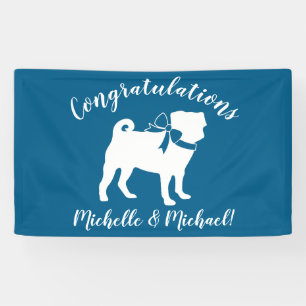 Pug Dog Baby Shower Boy Blue with Bow Banner