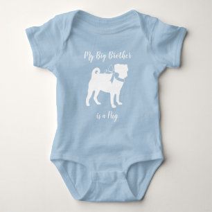 Pug Dog Baby Shower Boy Blue with Bow Bodysuit