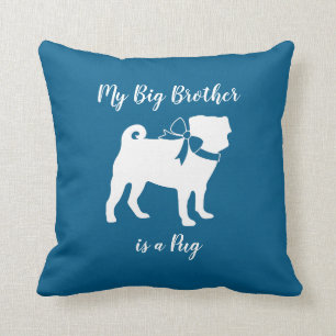 Pug Dog Baby Shower Boy Blue with Bow Cushion