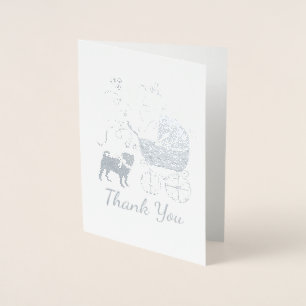 Pug Dog Baby Shower Boy Blue with Bow Foil Card