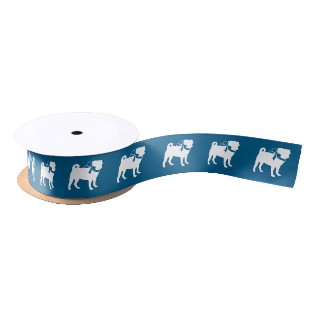 Pug Dog Baby Shower Boy Blue with Bow Satin Ribbon (Spool)