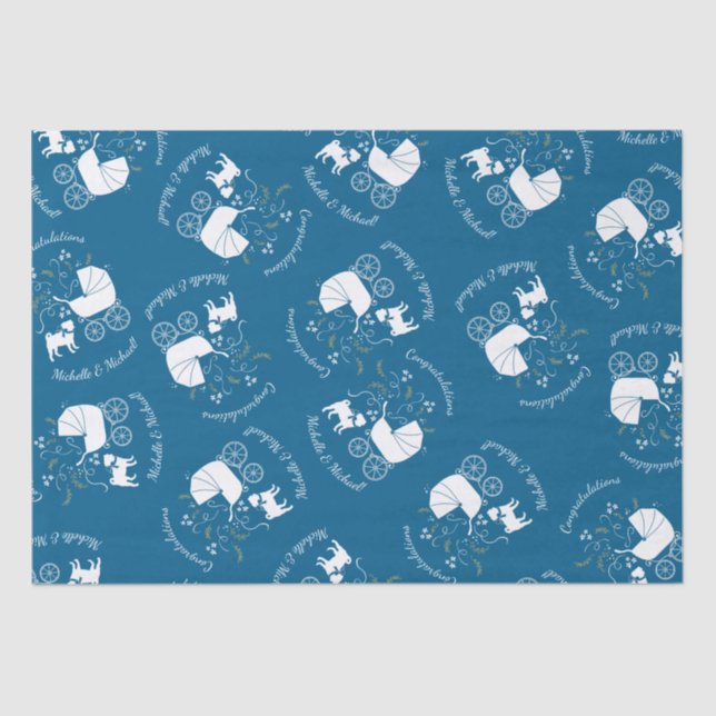 Pug Dog Baby Shower Boy Blue with Bow Tissue Paper (Front)