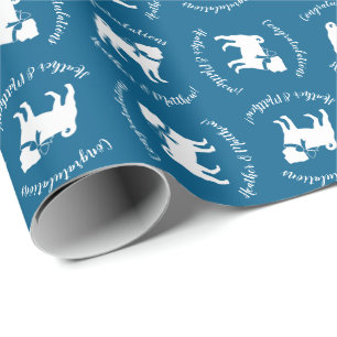Pug Dog Baby Shower Boy Blue with Bow Wrapping Paper