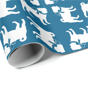 Pug Dog Baby Shower Boy Blue with Bow Wrapping Paper