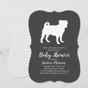 Pug Dog Baby Shower Gender Neutral Grey Invitation
