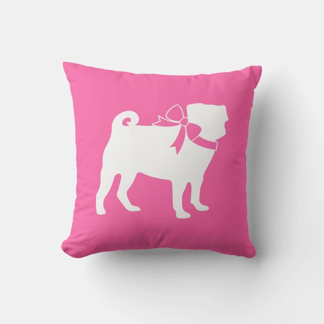 Pug Dog Baby Shower Girl Pink with Bow Cushion (Front)