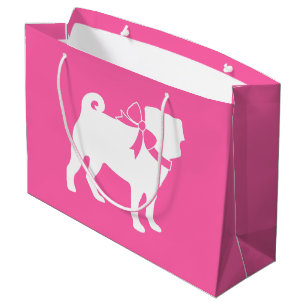 Pug Dog Baby Shower Girl Pink with Bow Large Gift Bag