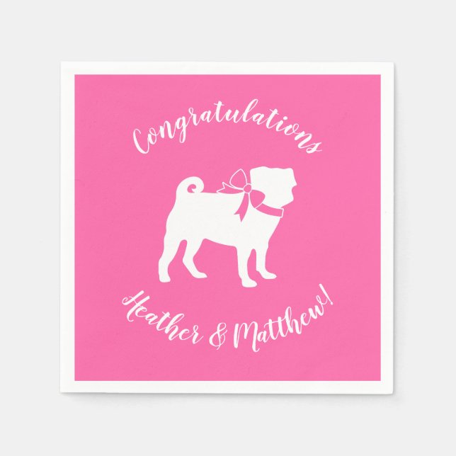 Pug Dog Baby Shower Girl Pink with Bow Napkin (Front)