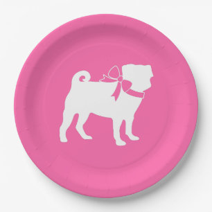 Pug Dog Baby Shower Girl Pink with Bow Paper Plate