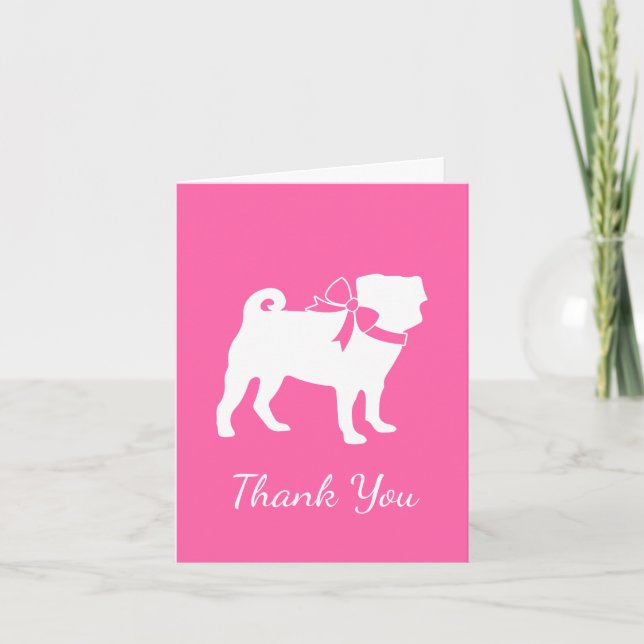 Pug Dog Baby Shower Girl Pink with Bow Thank You Card (Front)
