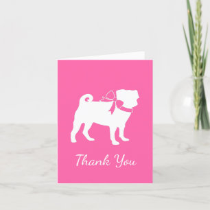 Pug Dog Baby Shower Girl Pink with Bow Thank You Card