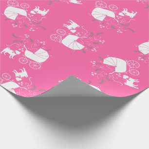 Pug Dog Baby Shower Girl Pink with Bow Wrapping Paper