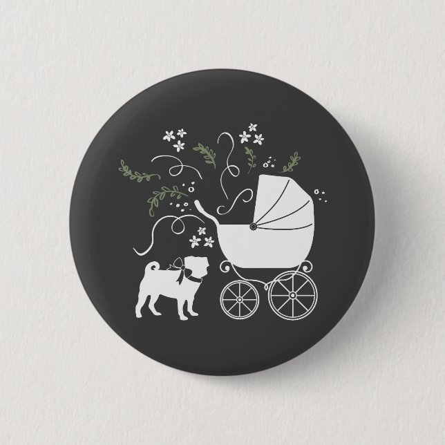 Pug Dog Baby Shower Gray Puppy Gender Neutral 6 Cm Round Badge (Front)
