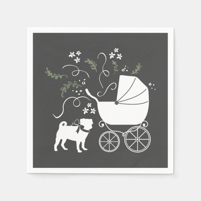 Pug Dog Baby Shower Grey Puppy Gender Neutral Napkin (Front)