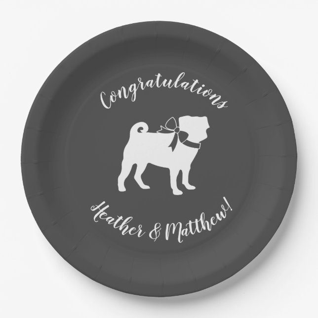 Pug Dog Baby Shower Grey Puppy Gender Neutral Paper Plate (Front)