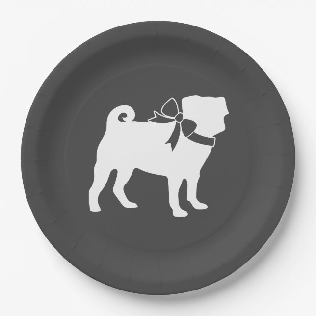 Pug Dog Baby Shower Grey Puppy Gender Neutral Paper Plate (Front)