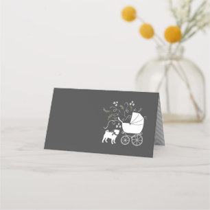 Pug Dog Baby Shower Grey Puppy Gender Neutral Place Card