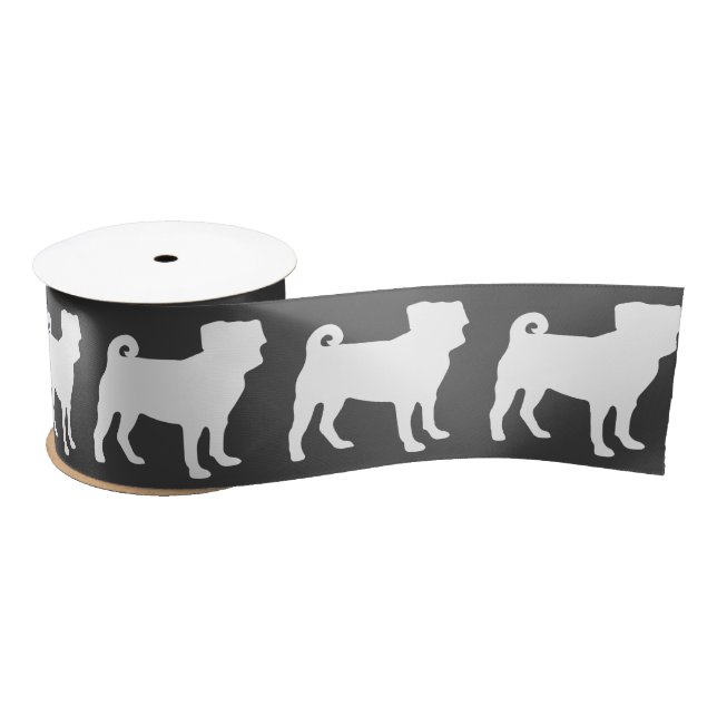 Pug Dog Baby Shower Grey Puppy Gender Neutral Satin Ribbon (Spool)