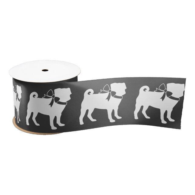 Pug Dog Baby Shower Grey Puppy Gender Neutral Satin Ribbon (Spool)