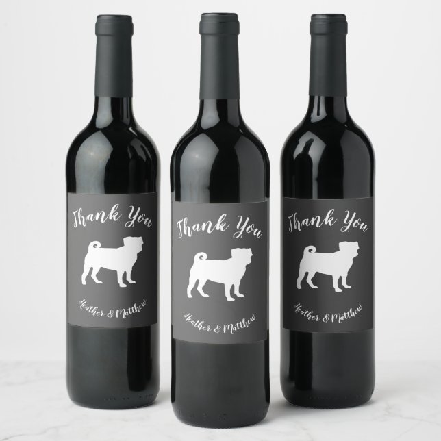 Pug Dog Baby Shower Grey Puppy Gender Neutral Wine Label (Bottles)