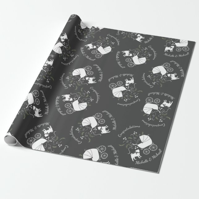Pug Dog Baby Shower Grey Puppy Gender Neutral Wrapping Paper (Unrolled)