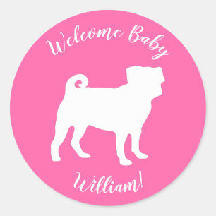 Pug Dog Baby Shower Pink Puppy Girl Classic Round Sticker