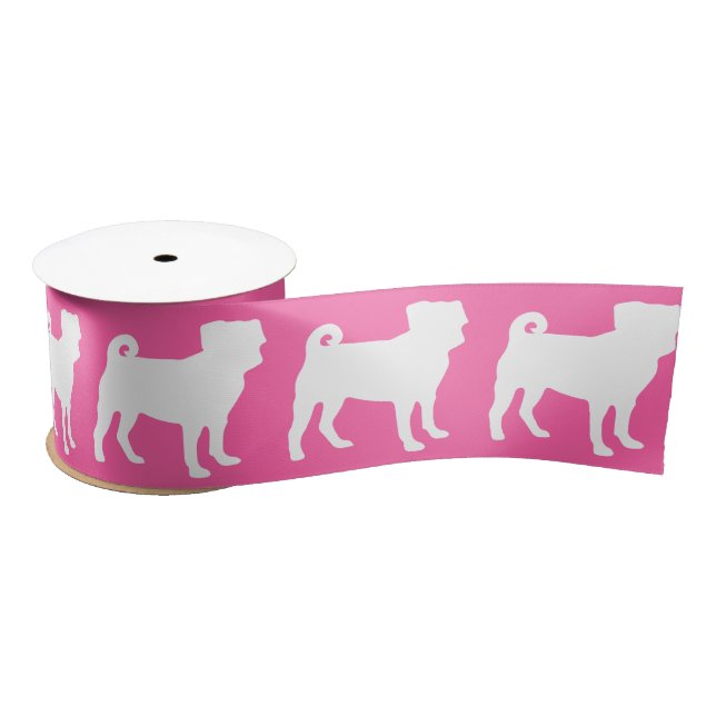 Pug Dog Baby Shower Pink Puppy Girl Satin Ribbon (Spool)