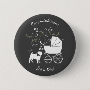 Pug Dog Baby Shower Theme Puppy Gender Neutral 6 Cm Round Badge