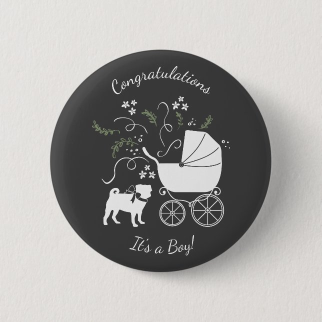 Pug Dog Baby Shower Theme Puppy Gender Neutral 6 Cm Round Badge (Front)