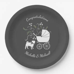 Pug Dog Baby Shower Theme Puppy Gender Neutral Paper Plate
