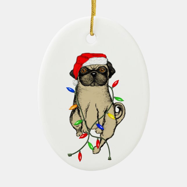Pug Dog Bah Humpug Funny Christmas Ceramic Tree Decoration (Front)