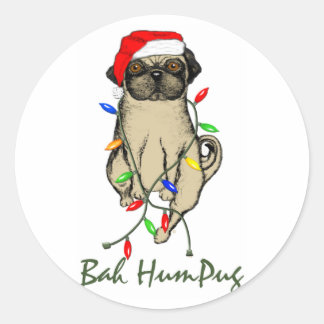 Pug Dog Bah Humpug Funny Christmas Classic Round Sticker