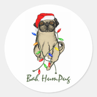 Pug Dog Bah Humpug Funny Christmas Classic Round Sticker