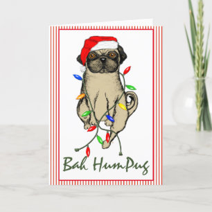 Pug Dog Bah Humpug Funny Christmas Holiday Card