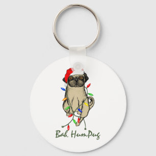 Pug Dog Bah Humpug Funny Christmas Key Ring