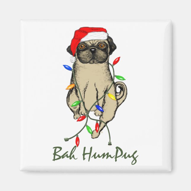 Pug Dog Bah Humpug Funny Christmas Magnet (Front)