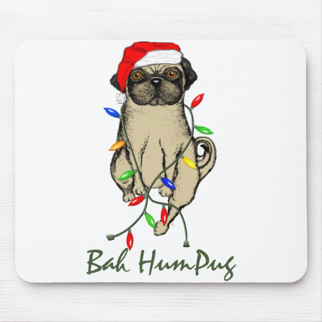 Pug Dog Bah Humpug Funny Christmas Mouse Mat (Front)
