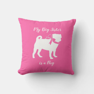 Pug Dog Big Brother Sister Cute Baby Shower Cushion