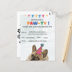 Pug Dog Birthday Party Puppy Paw-ty Birthday Postcard