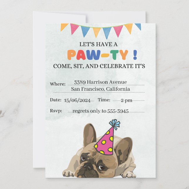 Pug Dog Birthday Party Puppy Paw-ty Birthday Thank You Card (Front)