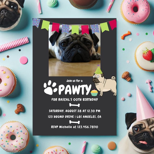 Pug Dog Birthday photo invitation (Pug Dog Birthday photo invitation)