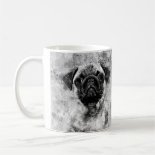 Pug Dog Black and White Watercolor 01 Coffee Mug